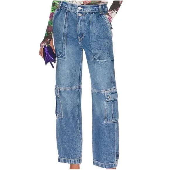 FREE PEOPLE WE THE FREE Marx Slouchy Cargo Denim Baggy Utility Jean Size 26 - Picture 1 of 14